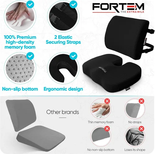 Miniatura 7 de FORTEM Cojín de asiento, Cojín para silla de oficina, Almohada de apoyo lumbar para silla de oficina, Espuma viscoelástica para alivio del dolor