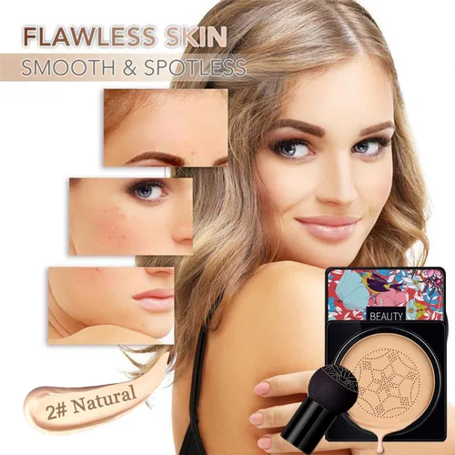 Miniatura 3 de 2 piezas de crema CC con cojín de aire de cabeza de hongo, corrector de cobertura completa y maquillaje de base impecable, cubierta de tatuaje