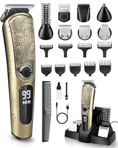 Ufree Regalos para hombres, recortadora de barba con soporte de carga, afeitadoras eléctricas impermeables IPX7 para hombres, cortadoras para corte