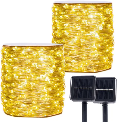 Miniatura 12 de Cadena de luces solares para exteriores, 100 pies, 300 LED, luces solares de hadas impermeables, botón de 8 modos, cadena de luces solares