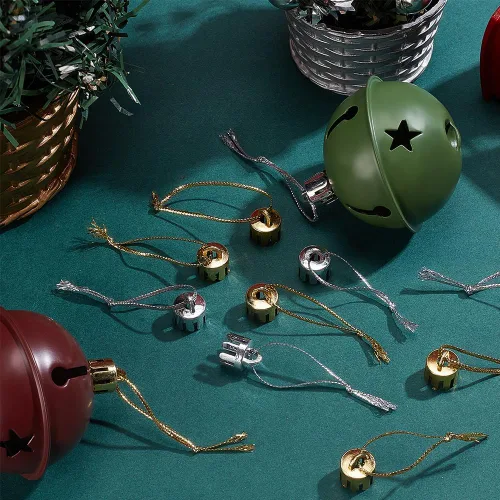 Miniatura 4 de WEBEEDY 400 piezas de adornos de Navidad, tapas de adorno doradas y plateadas, reemplazo con cuerdas de colgador, juego de cordón para decoración