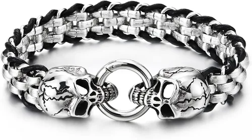 Miniatura 2 de COOLSTEELANDBEYOND Pulsera gótica de acero inoxidable con cierre de anillo de resorte para hombre
