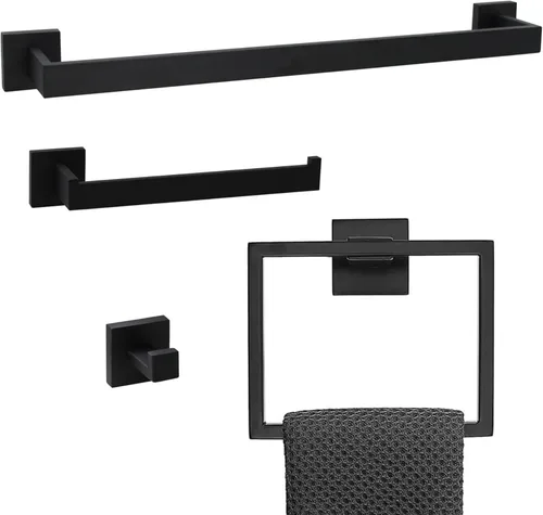 Juego de accesorios de baño de 4 piezas, juegos de toalleros, incluye toallero, soporte para papel higiénico, gancho para toallas, kit de accesorios