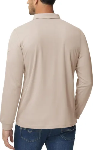 Miniatura 5 de MAGCOMSEN Camisas polo para hombre, 3 botones, secado rápido, manga larga, tácticas, camisa de golf