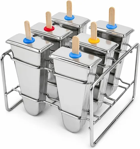 Miniatura 10 de Moldes de paletas de acero inoxidable, juego de 6 moldes para hacer helados, moldes de paletas caseras reutilizables de metal con palos y bolsas