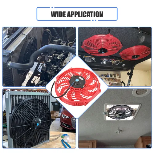 Miniatura 6 de Ventilador delgado de 12 pulgadas de empuje y tracción eléctrico de enfriamiento para radiador universal de alto rendimiento de 12V 80W motor