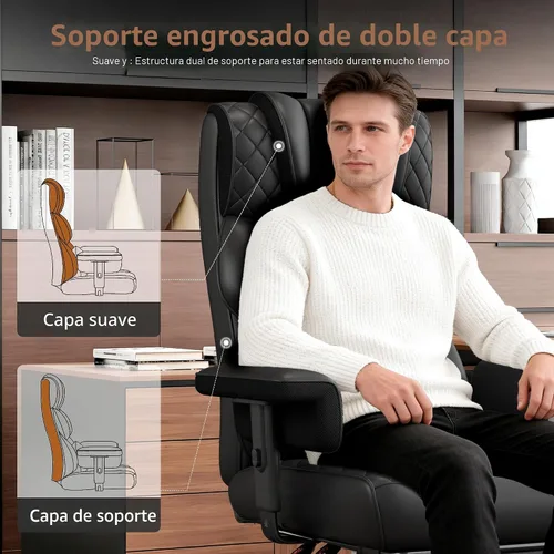 Miniatura 5 de Silla de oficina Vonesse grande y alta, silla para computadora con reposabrazos ajustables suaves, silla ergonómica para juegos de respaldo alto