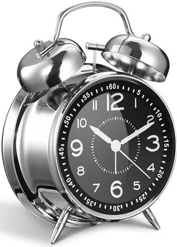 Miniatura 9 de Azyh Reloj despertador ruidoso para adultos que duermen pesados, de metal de 4 pulgadas, doble campana, funciona con pilas, para decoración de Negro