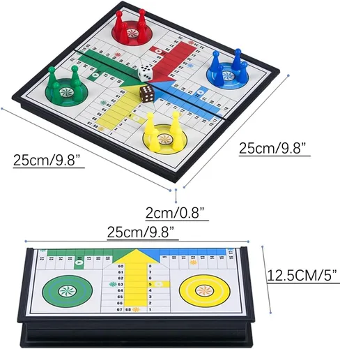 Miniatura 5 de Ludo - Juego de mesa de juego de 9.8 pulgadas, plegable magnético, juego de estrategia clásico de viaje para niños y adultos (ángulo derecho)