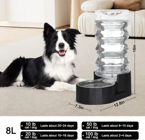 Miniatura 2 de RIZZARI Tazón dispensador de agua para perros: dispensador automático para mascotas grande de 8L en acero inoxidable negro con filtro triple y Negro
