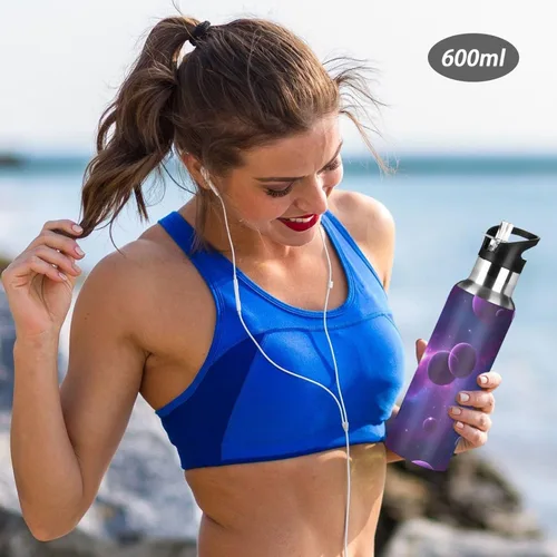 Miniatura 6 de Stainless Steel Vacuum Insulated Water Bottle 20 Oz, BPA-Free Sport Water Bottle for Gym Outdoor Travel School, Cosmic Scene Purple Planets