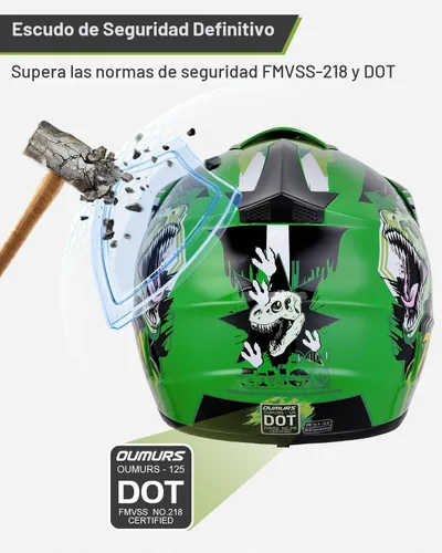Miniatura 4 de Oumurs DOT Casco de Dirt Bike Juvenil con Gafas y Guantes para 5-14 Años, Cascos ATV para Niños y Niñas, Casco de Cuatro Ruedas, Motocross BMX MX
