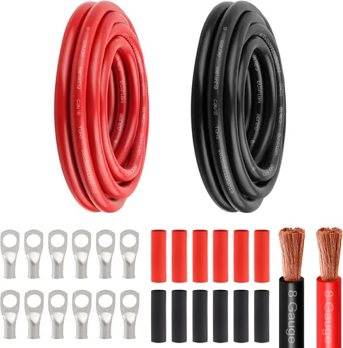 Miniatura 15 de Cable de alimentación de batería de 8 AWG - 5 pies rojo + 5 pies negro, cable de soldadura flexible de calibre 8 de alambre de cobre OFC
