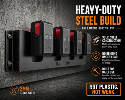 Miniatura 5 de Soporte de batería de metal para Milwaukee M18 y Dewalt de 18 V/20 V, estante de montaje en pared para batería M18 de 18 V, almacenamiento