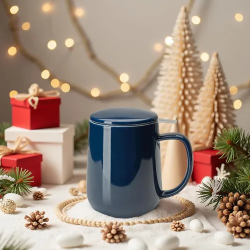 Miniatura 6 de Sweese Taza de té de porcelana de 20 onzas con infusor y tapa, taza de té grande para té suelto, apta para microondas y lavavajillas, aislada, Azul