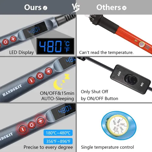 Miniatura 4 de Kit de soldador, 90 W, temperatura ajustable, 356.0-896.0 °F, soldador con pantalla LED, kit de pistola de soldadura 9 en 1, incluye 5 puntas, cable