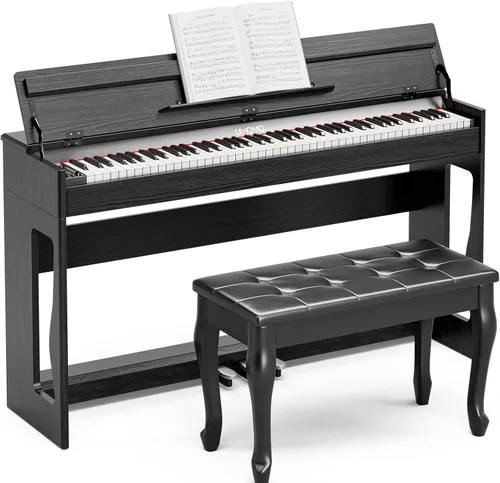 UMOMO Piano digital de 88 teclas ponderadas con banco de piano dúo, teclado para principiantes, tamaño completo, martillo pesado, acción pesada,