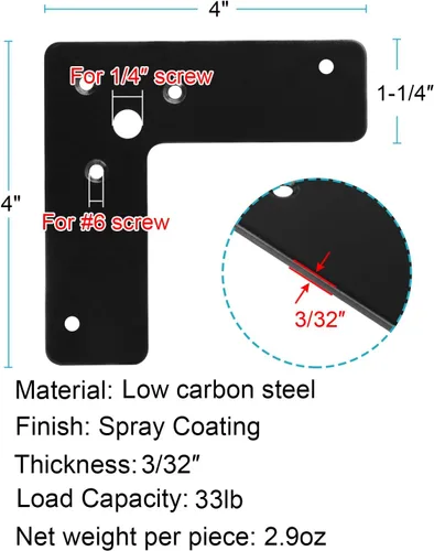 Miniatura 2 de GBGS 10 soportes de esquina plana de 4 x 4 pulgadas, placa de reparación en forma de L, color negro Correas en L para madera