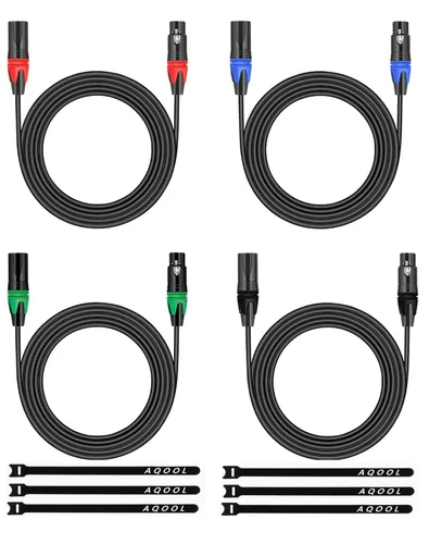 Miniatura 14 de XLR Cables 3 pies, paquete de 4 unidades, cable de micrófono XLR macho a hembra, cable de micrófono de 3 pines chapado en oro cable de altavoz OFC