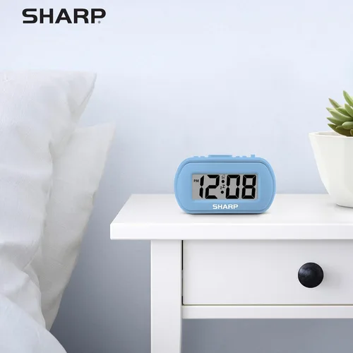 Miniatura 8 de Sharp Reloj despertador digital – Caja táctil con acabado de goma suave – Funciona con pilas – Retroiluminación azul bajo demanda – Alarma