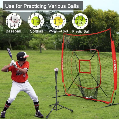 Miniatura 4 de BaseGoal Red de práctica de sóftbol de béisbol de 7 x 7 pies, respaldo de béisbol, con camiseta de bateo, para golpear lanzar, batear, atrapar