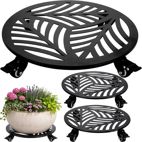 Miniatura 22 de 1 paquete de 30 cm de gran organizador de plantas de metal con 3 ruedas de PU metálicas, soporte rodante para plantas con ruedas para interiores
