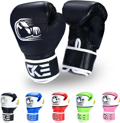 Miniatura 13 de CKE Guantes de boxeo para niños y niñas, jóvenes de 5 a 12 años, guantes de boxeo de entrenamiento para saco de boxeo, kickboxing, muay thai Azul