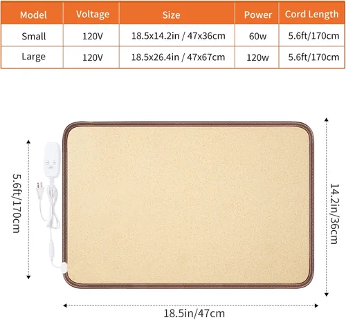 Miniatura 6 de Tapete grande con calefacción, calentador de pies debajo del escritorio, 10 niveles de temperatura y temporizador de apagado automático, ahorro
