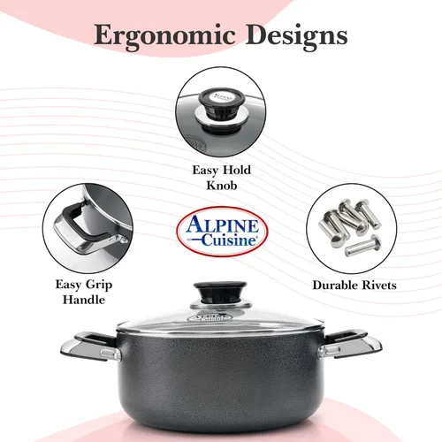 Miniatura 2 de Alpine Cuisine Olla antiadherente de 2.2 cuartos de galón con tapa de vidrio templado y asas de transporte, utensilios de cocina multiusos, horno