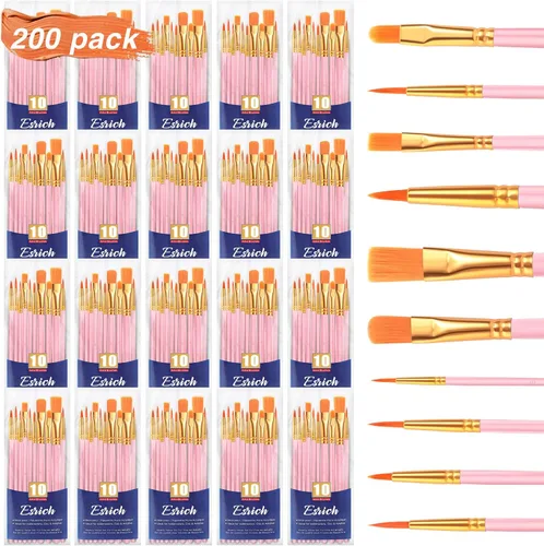 Miniatura 8 de ESRICH Juego de 2 pinceles de pintura, 2 paquetes de 20 piezas, juego de pinceles de pintura acrílica, pinceles de nailon acrílico para acuarela
