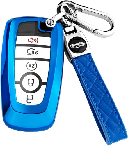 XIYANG TRADE Funda para llavero Ford con llavero, funda para llavero para Ford Explorer Fusion Escape Edge Expedition F150 F250 F350 F450 F550 Azul