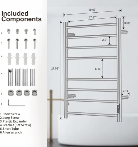Miniatura 8 de Calentador de toallas con temporizador integrado ETW44-2S para baño, calentador de toallas de baño montado en la pared, calentador de toallas