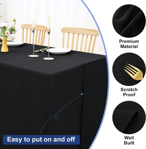 Miniatura 3 de homing Paquete de 2 manteles rectangulares ajustables, mantel de tela lavable de 4 pies, mantel de poliéster impermeable para fiestas, ferias, Negro