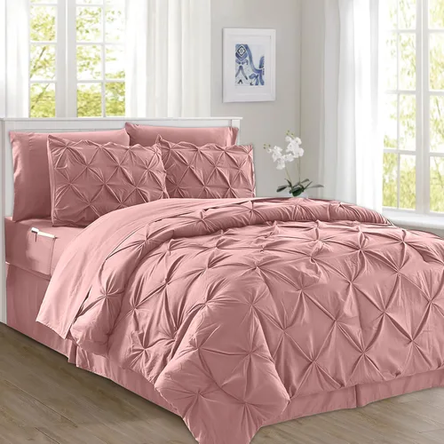Miniatura 27 de Elegant Comfort Juego de edredón con pliegues pinzados de 8 piezas - Cama completa en una bolsa para todas las estaciones, incluye juego de sábanas