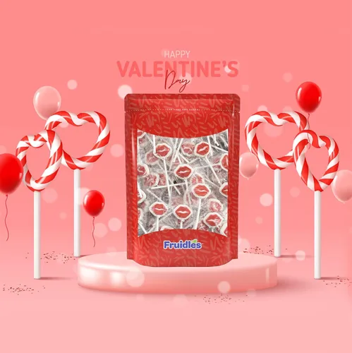 Miniatura 3 de Fruidles Piruleta de tatuaje de labios rojos de San Valentín, media libra, piruleta en forma de labio blanco con labios rojos, caramelo envuelto
