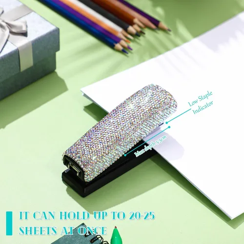 Miniatura 4 de Yexiya - Grapadora de colores AB para escritorio, con diamantes de imitación, regalo de regreso a clases, capacidad de 20 hojas con 1000 grapas
