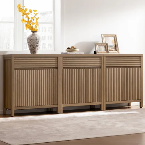 Miniatura 14 de SICOTAS - Aparador de buffet con cajón - Aparador estriado moderno con puertas y estantes ajustables, credenza de estilo casa de campo para barra