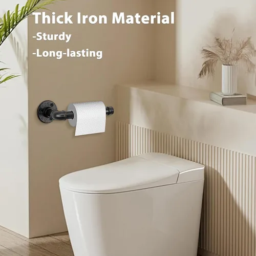Miniatura 5 de NearMoon Portarrollos de papel higiénico de tubo industrial, resistente para baño, sala de estar y cocina, estilo rústico vintage de hierro a prueba