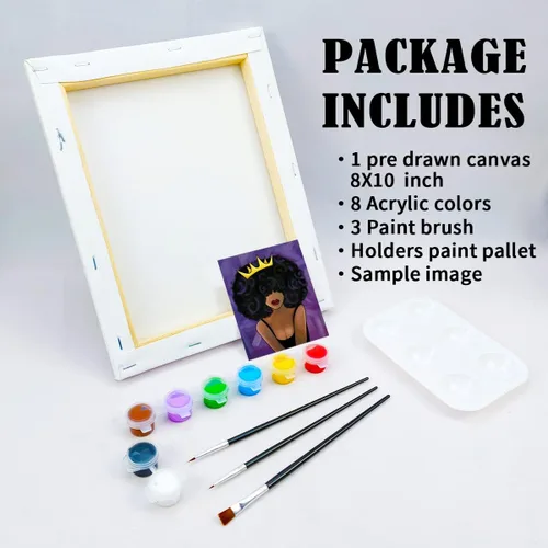 Miniatura 4 de VOCHIC Kit de pintura en lienzo predibujado para pintar para adultos, kits de fiesta, pintura y sorbos, suministros de fiesta de 8 x 10 pulgadas