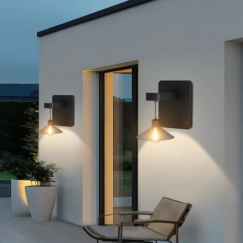 Miniatura 9 de Lámpara de pared solar para exteriores con bombilla de montaje en pared del atardecer al amanecer, antioxidante, impermeable, linterna colgante