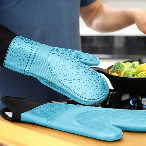 Miniatura 9 de HOMWE - Manopla de horno profesional y extralarga de silicona, guantes con forro acolchado, agarraderas resistentes al calor, guantes flexibles