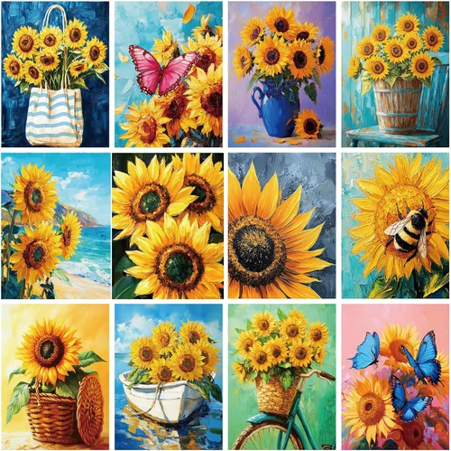 Miniatura 8 de Engrowtic 12 lienzos predibujados de flores de girasol de 8 x 10 pulgadas para pintar, lienzos preimpresos, para mujeres, pintura, arte, fiesta