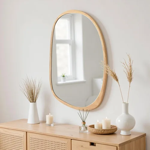 sawsile Espejo de pared irregular, de madera natural, asimétrico, de 20 x 30 pulgadas, moderno espejo orgánico para baño, dormitorio, sala de estar,