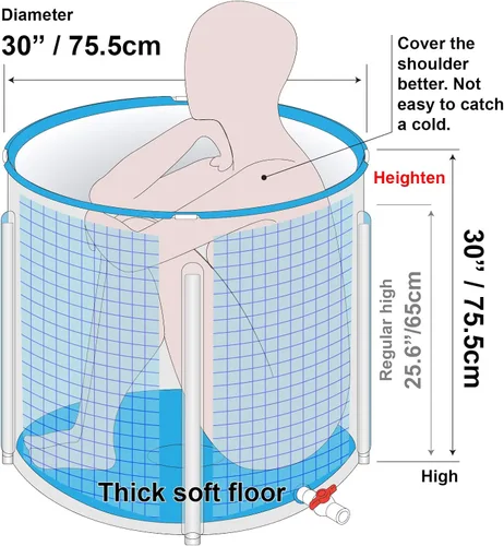 Miniatura 3 de Bañera de plástico portátil, 28 x 28 pulgadas, bañera de baño de hielo no inflable, bañera de hidromasaje plegable para adultos, espuma térmica