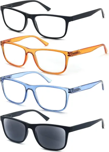 Miniatura 13 de Gafas de lectura 1.50 de gran tamaño cuadradas para hombres lectores marco negro paquete de 4, anteojos cómodos y ligeros para leer con bisagra