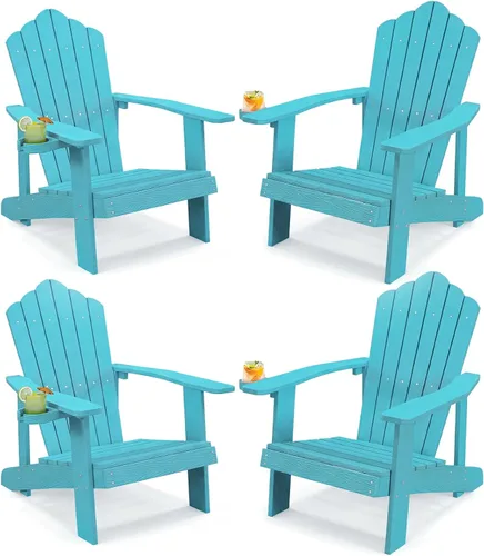 Miniatura 27 de Tangkula Silla Adirondack de gran tamaño, sillas de patio con soporte ajustable para tazas, sillones con caderas y listones, resistente a