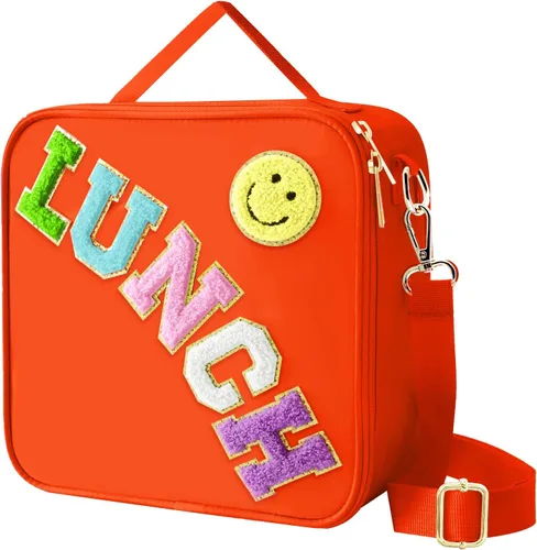 Miniatura 9 de Lonchera aislada con correa ajustable para el hombro, lonchera de nailon preppy grande con aislamiento, bolsa de almuerzo reutilizable con bolsa