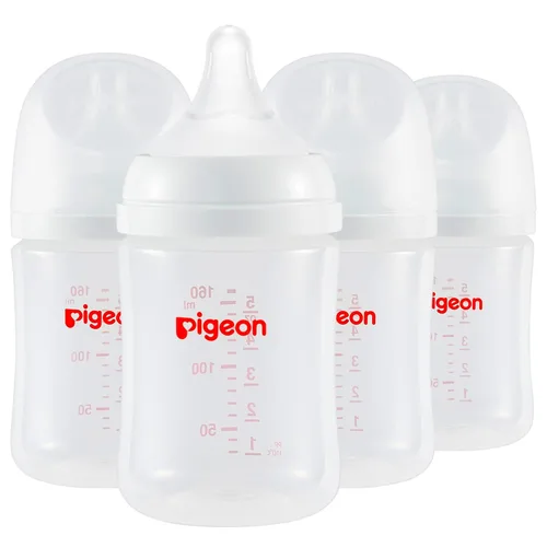 Pigeon Biberón de lactancia PP de cuello ancho, anticólicos, cuerpo aerodinámico, sensación natural, fácil de limpiar, 5 onzas (paquete de 4),