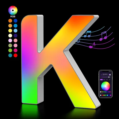 Miniatura 23 de OJQ Letras LED Iluminadas con Música Sincronizada de Letras del Alfabeto Coloridas - Luz de Dormitorio con Cambio de Color - Regalos de Cumpleaños