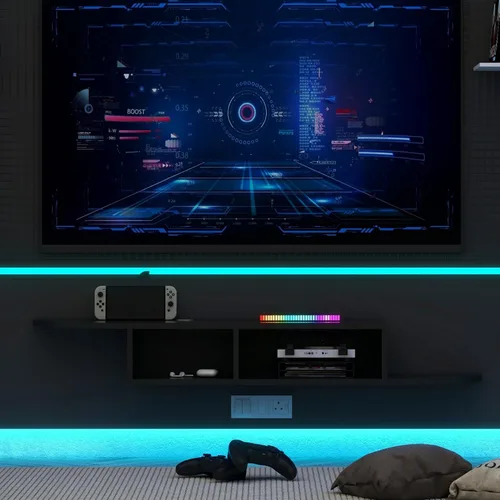 Miniatura 6 de GHC Soporte de TV flotante, centro de entretenimiento montado en la pared y estante de gabinete, consola de TV con almacenamiento, consola Negro